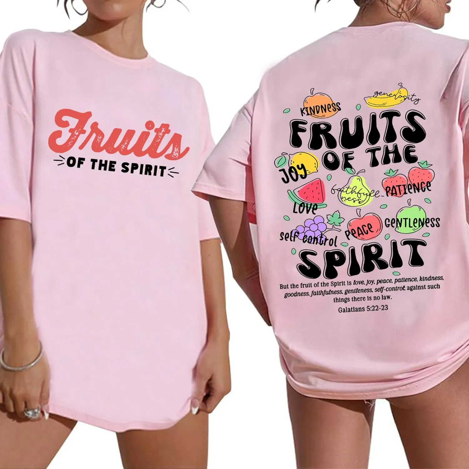 Fruit of The Spirit Shirt Women Oversized Christian Bible Verse T-shirt