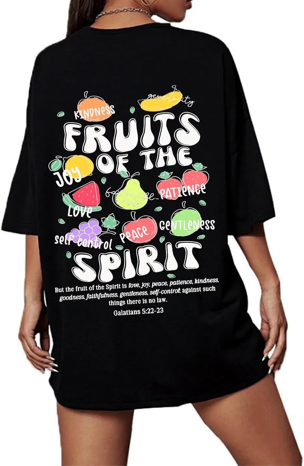 Fruit of The Spirit Shirt Women Oversized Christian Bible Verse T-shirt