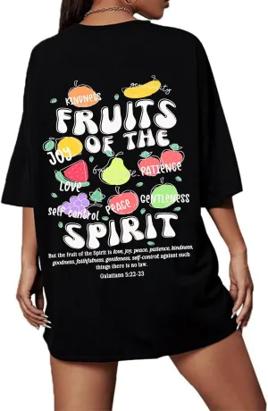 Fruit of The Spirit Shirt Women Oversized Christian Bible Verse T-shirt