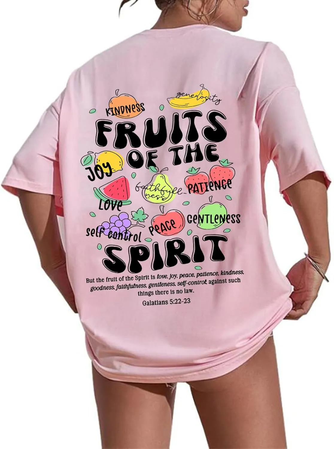 Fruit of The Spirit Shirt Women Oversized Christian Bible Verse T-shirt