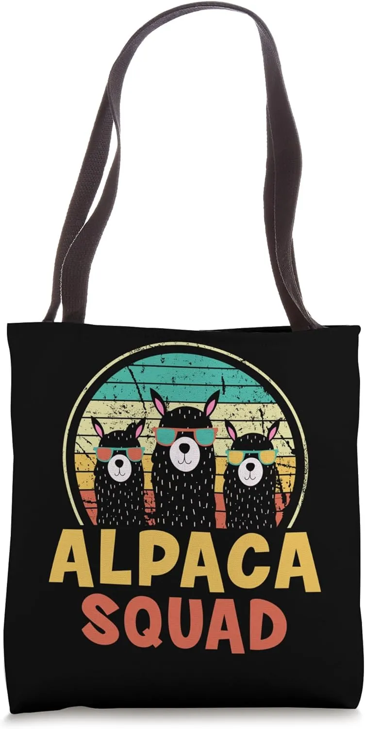 Funny Alpaca Squad Sunglasses Cool Alpacas Vintage Tote Bag