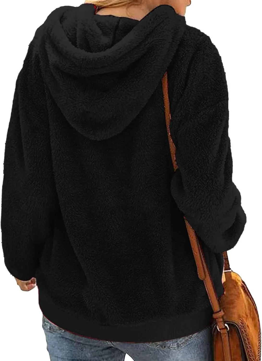 Fuzzy Hoodies for Women Half Zip Sherpa Fleece Oversized Hooded Sweatshirt Quarter Zip Pullover with Pockets