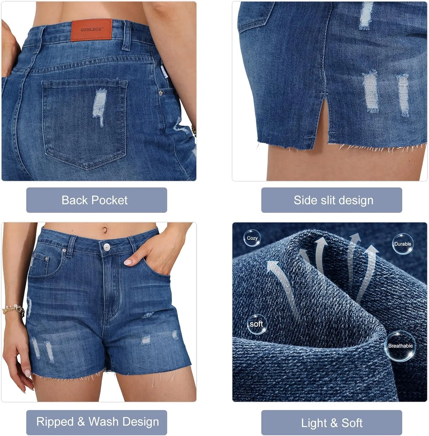 Genleck Women's High Waisted Ripped Stretchy Denim Shorts Casual Jeans Shorts Hot Shorts Summer