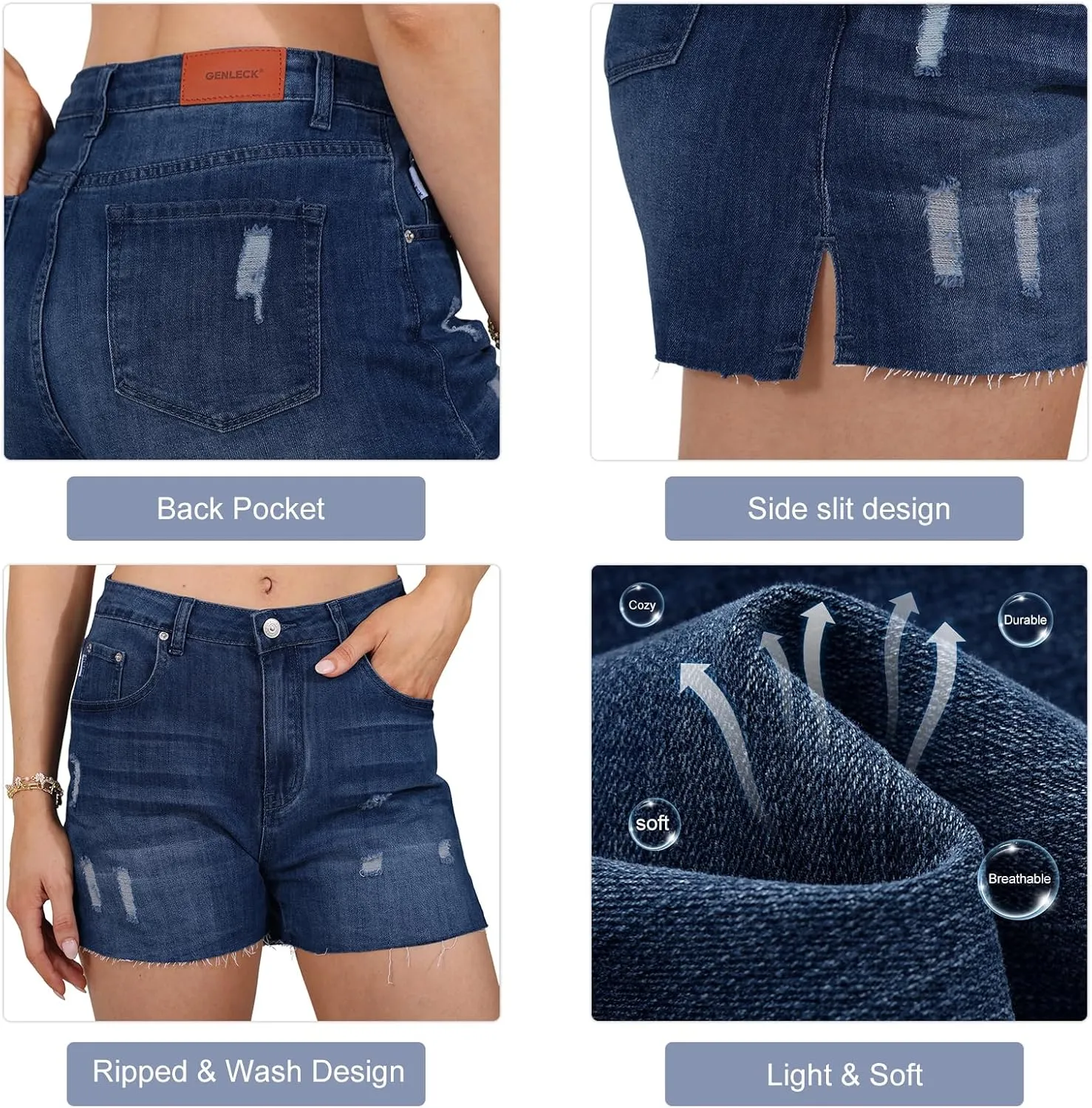 Genleck Women's High Waisted Ripped Stretchy Denim Shorts Casual Jeans Shorts Hot Shorts Summer