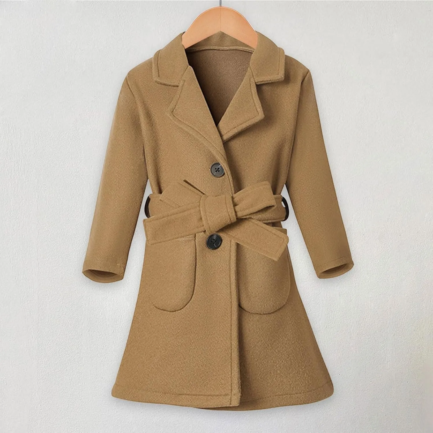 Girls Dress Coat Kids Winter Warm Jacket Long Sleeve Button Trench Coat Long Peacoat Outerwear