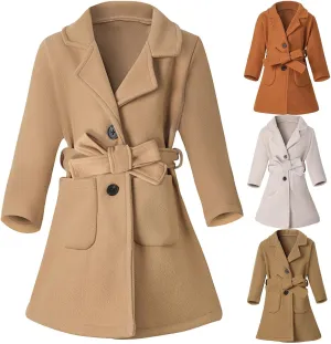 Girls Dress Coat Kids Winter Warm Jacket Long Sleeve Button Trench Coat Long Peacoat Outerwear