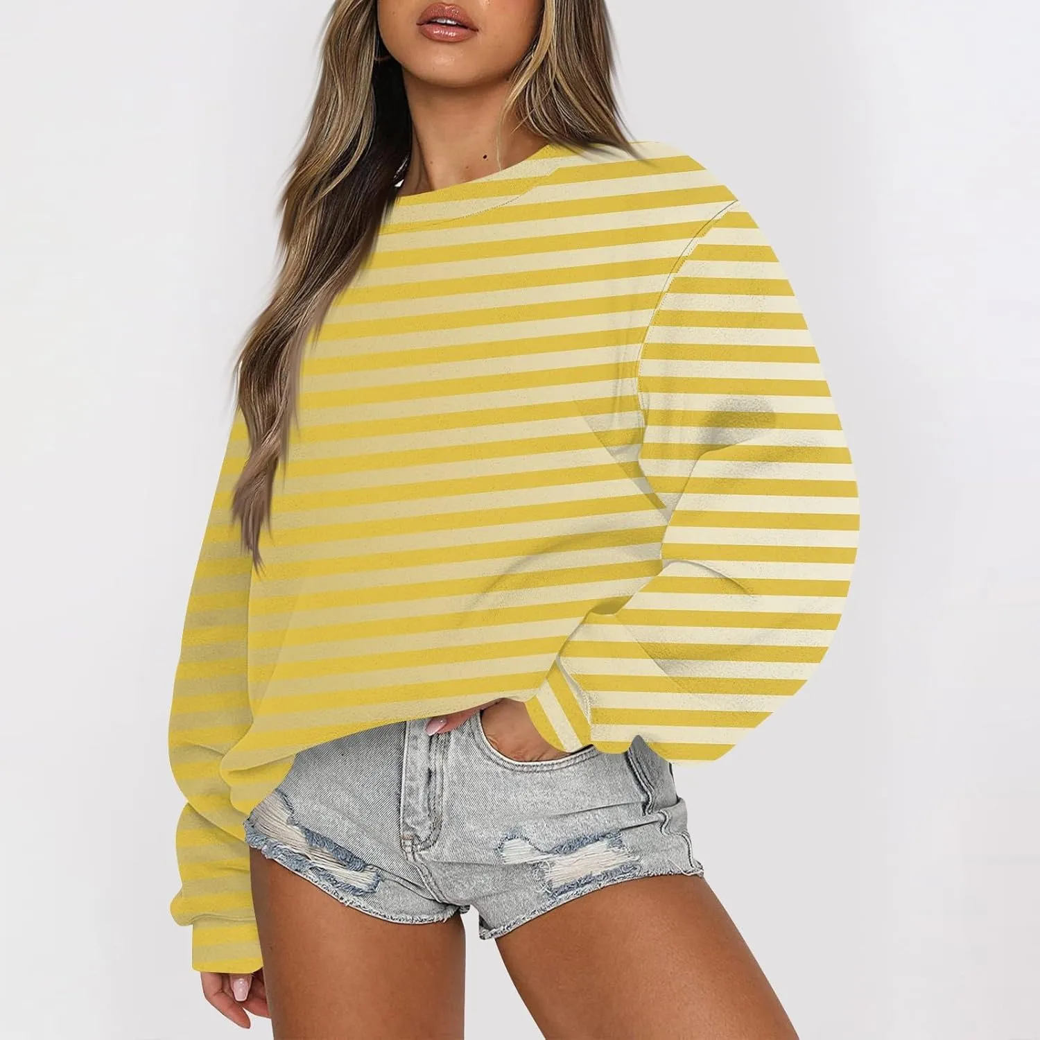 GOFULY Crew Neck Oversized Sweatshirt For Girls Long Sleeve Fall Tops Crop Striped Color Block Sweatshirts Winter Pullover