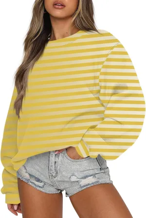 GOFULY Crew Neck Oversized Sweatshirt For Girls Long Sleeve Fall Tops Crop Striped Color Block Sweatshirts Winter Pullover