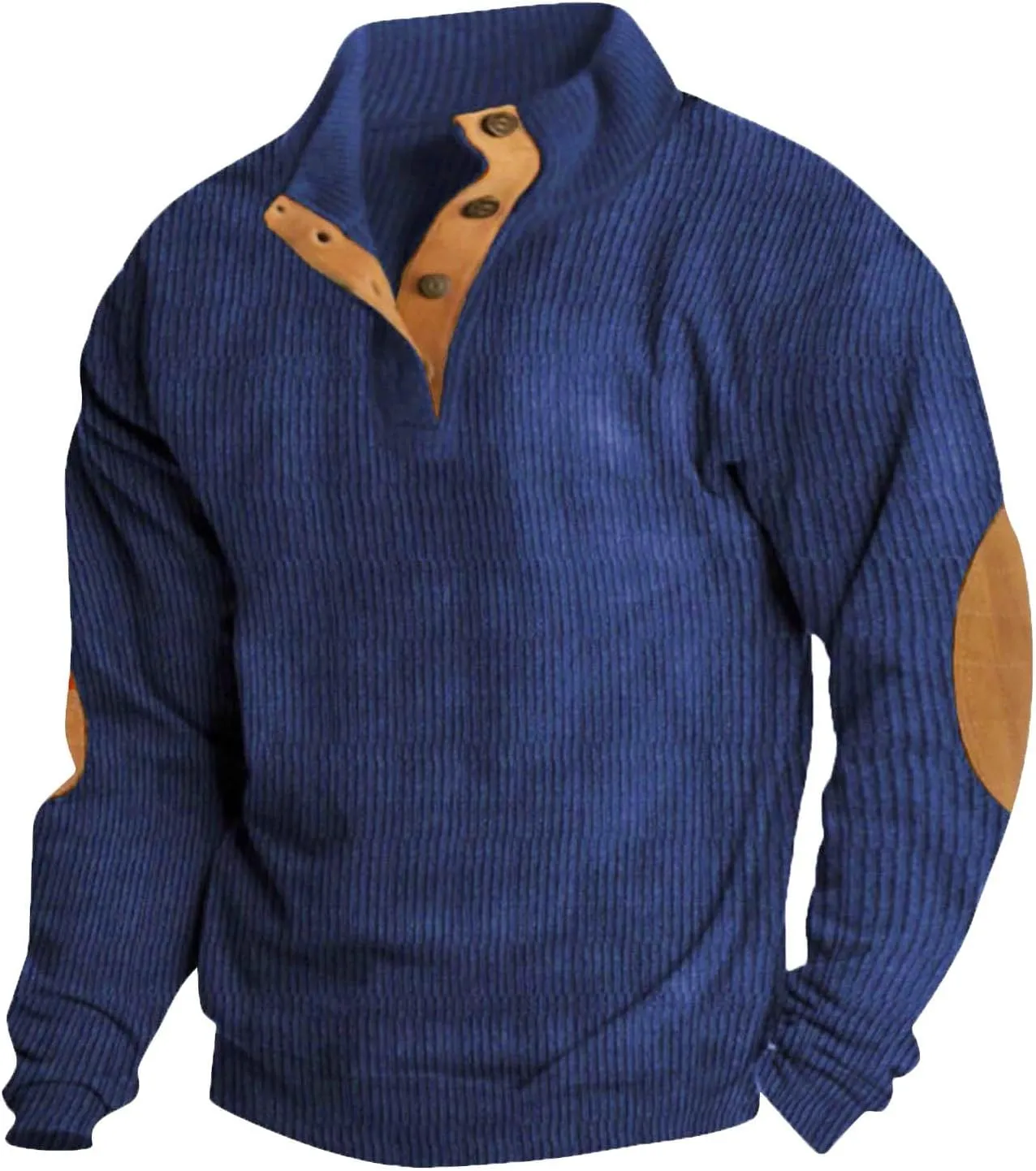 GOFULY Quilted Sweatshirts For Men Corduroy Henley Button Jacket Lightweight Lapel Collar Pullover Long Sleeve Baggy Sweater