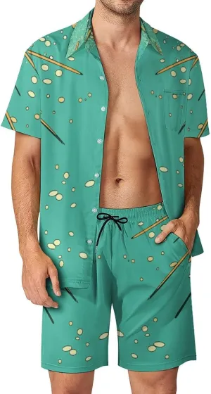 Gold And Cyan Mens Swimsuit 2 Pieces Set Quick Dry Shorts Shirts Summer Button Down Short Sleeve Set