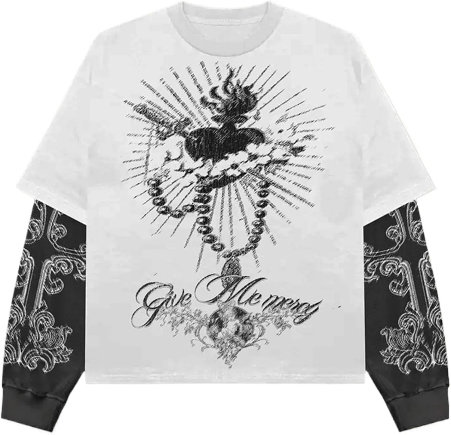 Goth Shirt Gothic Shirt Fake Two-Piece Alternative Clothing Goth Long Sleeve Top Grunge Clothes
