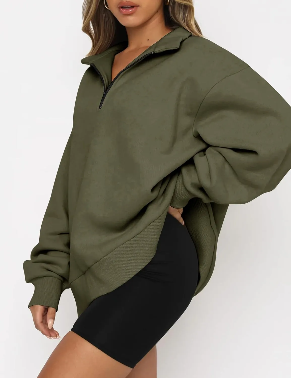 Half Zip Oversized Sweatshirt for Women Quarter Zip Hoodie Pullover Long Sleeve Sweater Teen Girls Fall Y2K Clothes