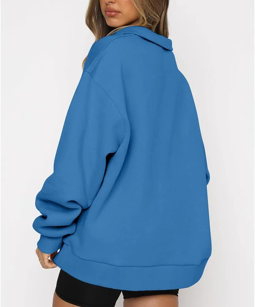 Half Zip Oversized Sweatshirt for Women Quarter Zip Hoodie Pullover Long Sleeve Sweater Teen Girls Fall Y2K Clothes