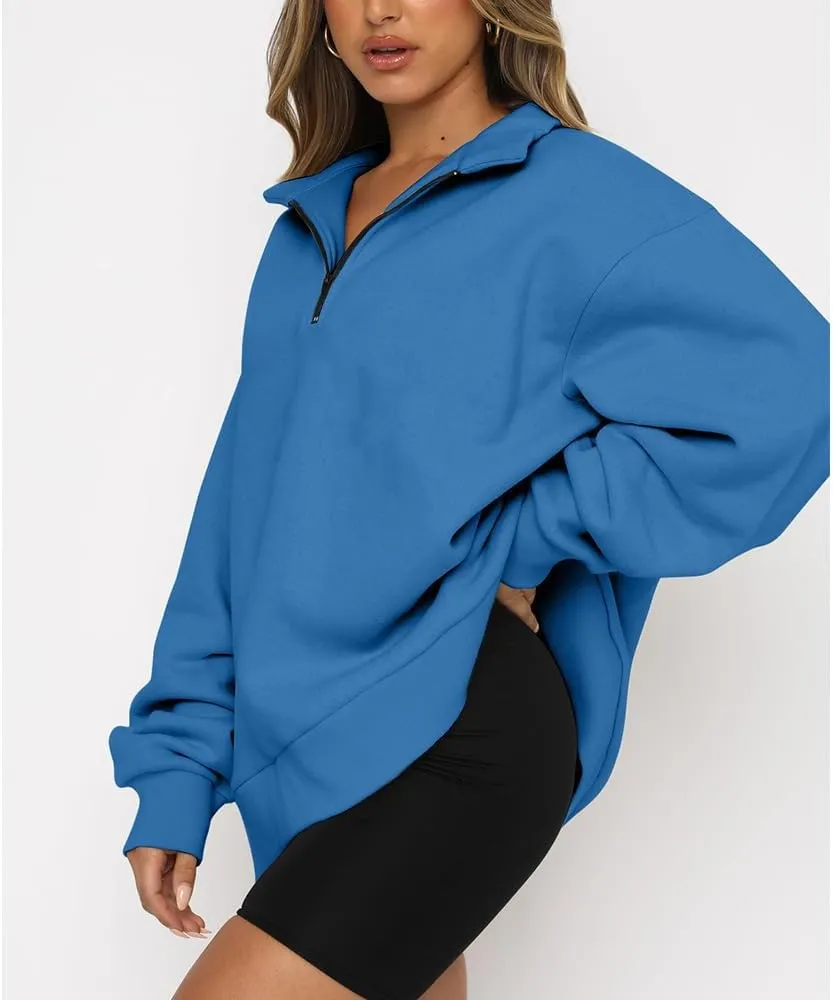 Half Zip Oversized Sweatshirt for Women Quarter Zip Hoodie Pullover Long Sleeve Sweater Teen Girls Fall Y2K Clothes