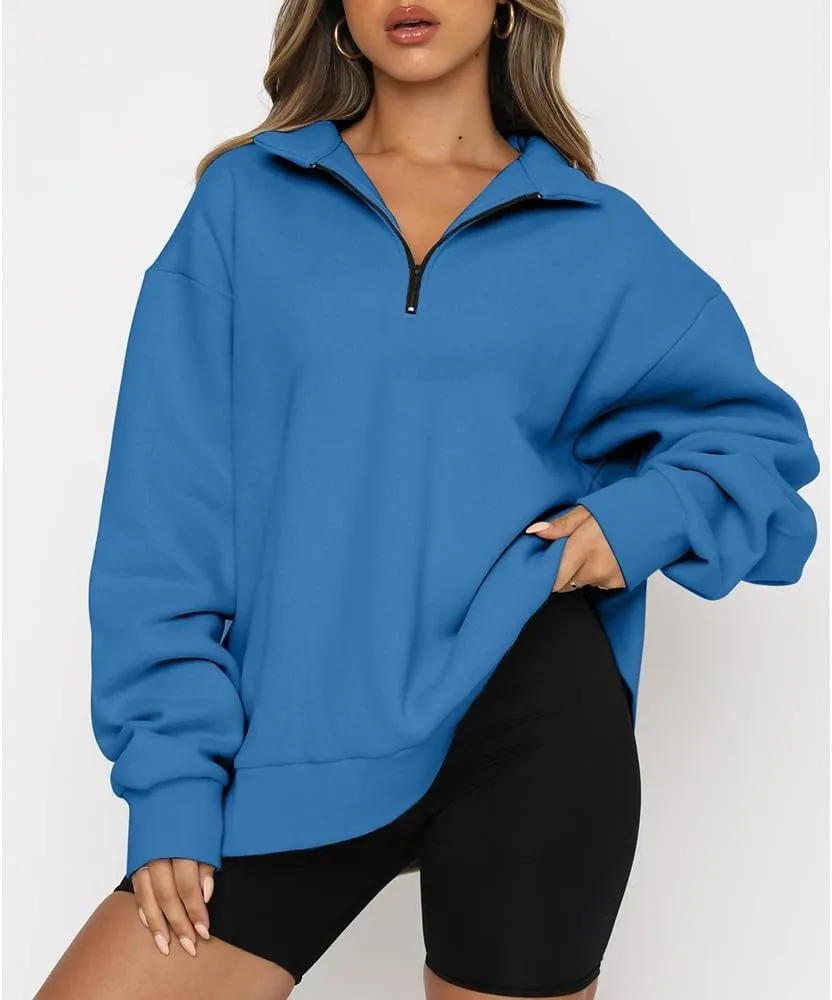 Half Zip Oversized Sweatshirt for Women Quarter Zip Hoodie Pullover Long Sleeve Sweater Teen Girls Fall Y2K Clothes