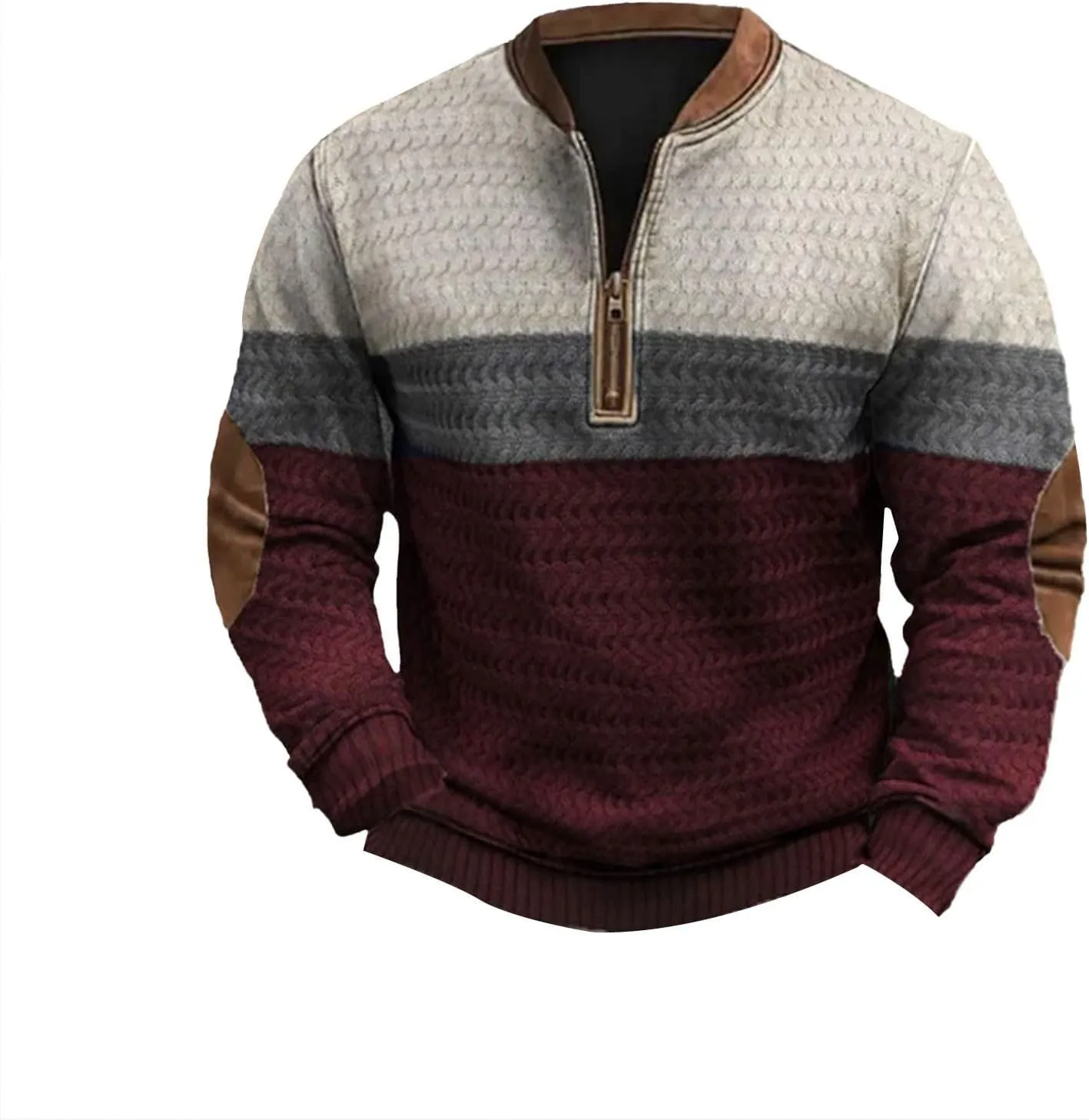 Half Zip Pullover Vintage Long Sleeve Sweatshirt Elbow Patch Sweatshirt Fashion Hoodless Western Top