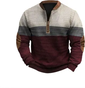 Half Zip Pullover Vintage Long Sleeve Sweatshirt Elbow Patch Sweatshirt Fashion Hoodless Western Top