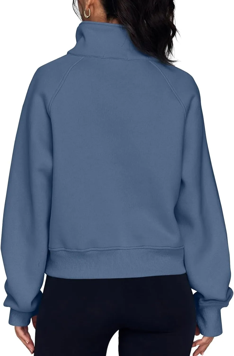 Half Zip Pullover Women Fleece Cropped Oversized Sweatshirt Pocket Quarter Zip Cute Sweatshirts with Thumb Holes
