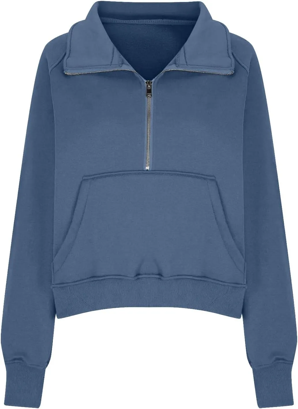 Half Zip Pullover Women Fleece Cropped Oversized Sweatshirt Pocket Quarter Zip Cute Sweatshirts with Thumb Holes