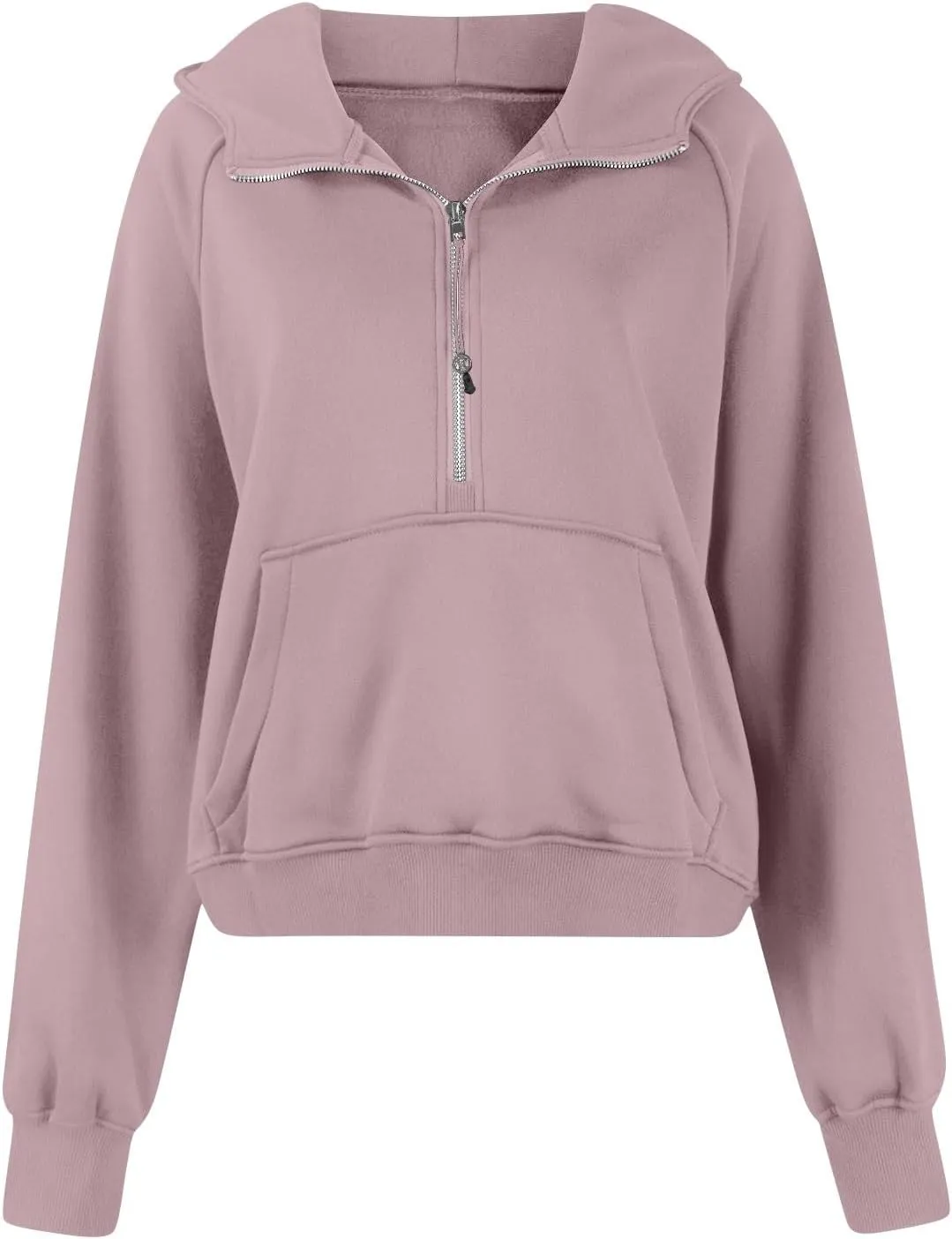 Half Zip Pullover Women Fleece Thumb Hole Cropped Hoodie Y2k Raglan Quarter Zipped Hooded Sweatshirt with Pockets