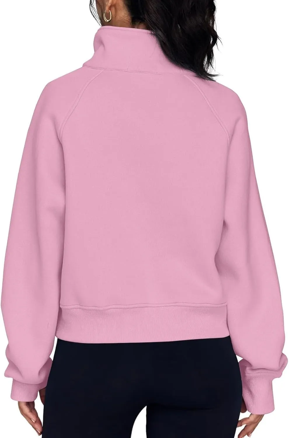 Half Zip Sweatshirt Women Cropped Oversized Fleece Pullover Zipped Thumb Hole Cute Sweatshirts with Pockets