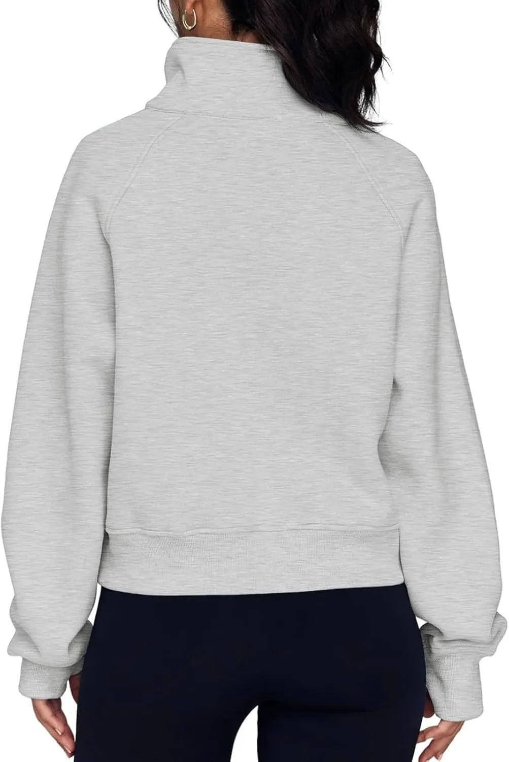 Half Zip Sweatshirt Women Cropped Oversized Fleece Pullover Zipped Thumb Hole Cute Sweatshirts with Pockets