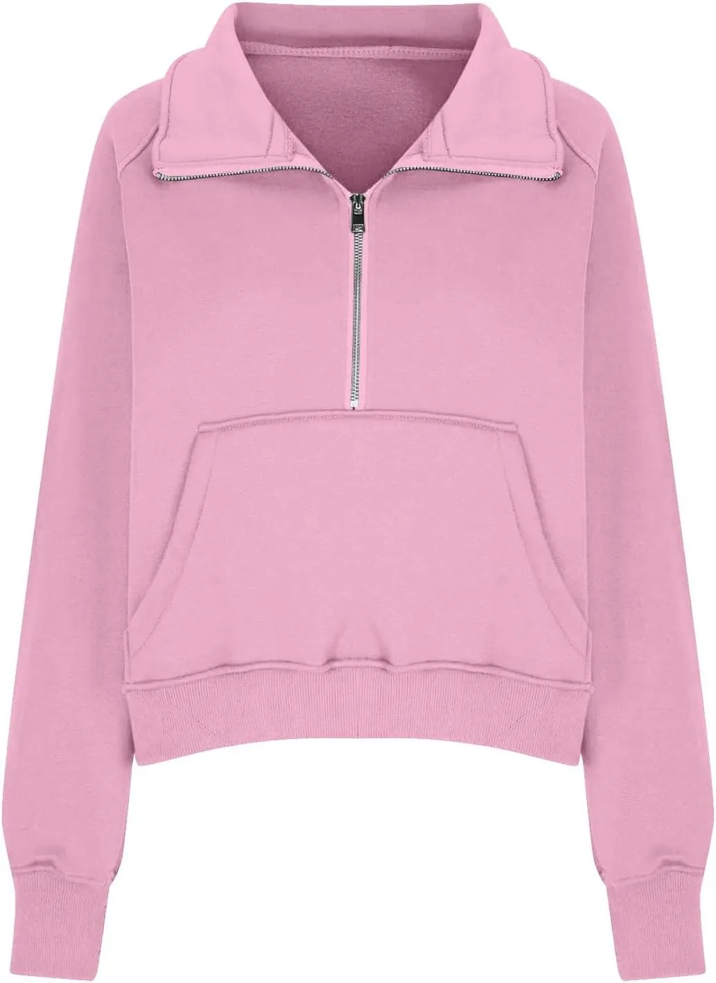Half Zip Sweatshirt Women Cropped Oversized Fleece Pullover Zipped Thumb Hole Cute Sweatshirts with Pockets