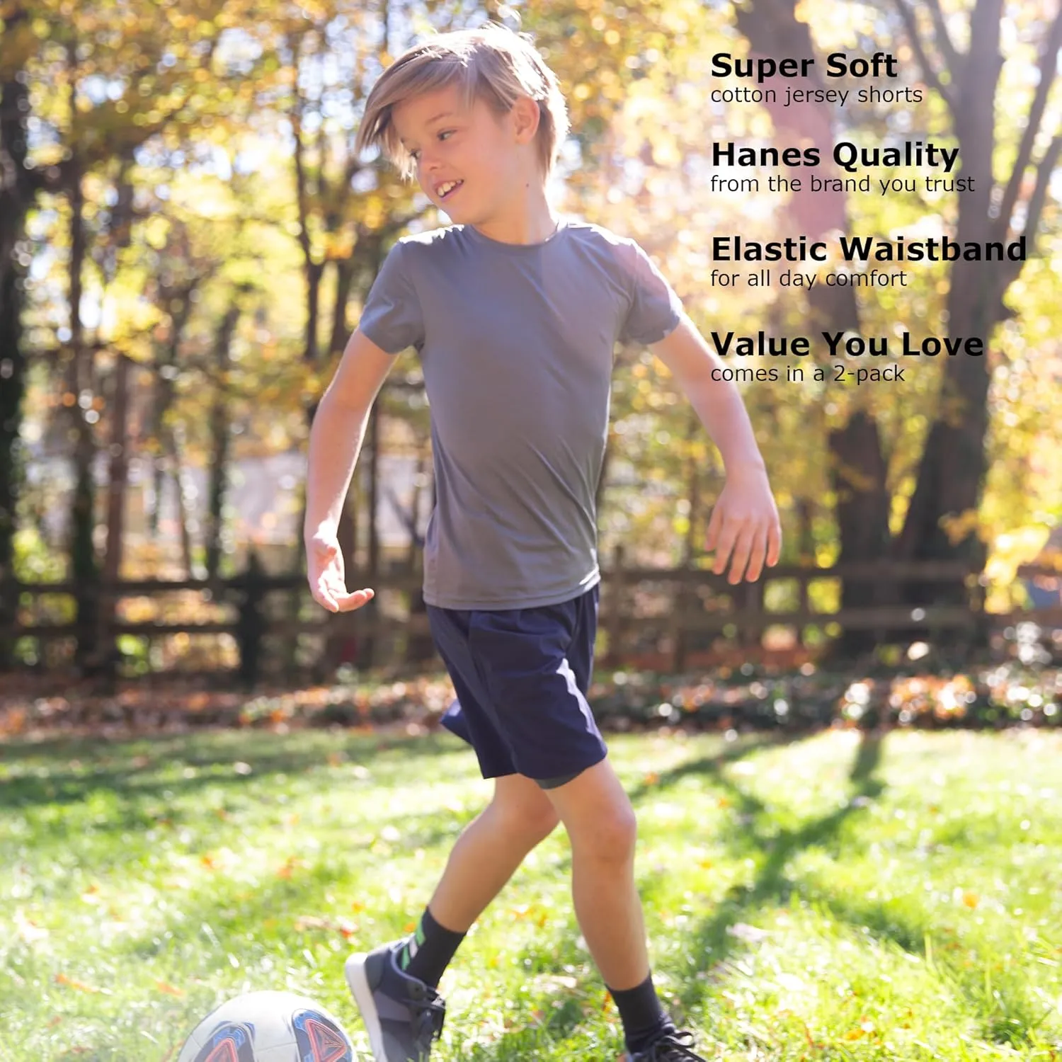 Hanes Boys Jersey Shorts Pack, 2-Pack, Cotton Shorts for Boys with Pockets, Pull-On Shorts