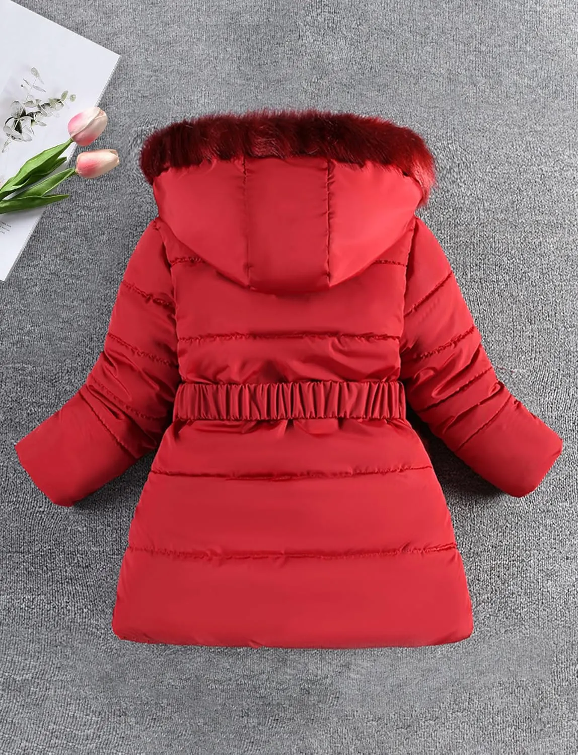 Happy Cherry Girls Fleece Lined Jacket Puffer Jacket Fur Collar Hooded Long Down Jacket Kids Windproof Coat Outerwear 2024