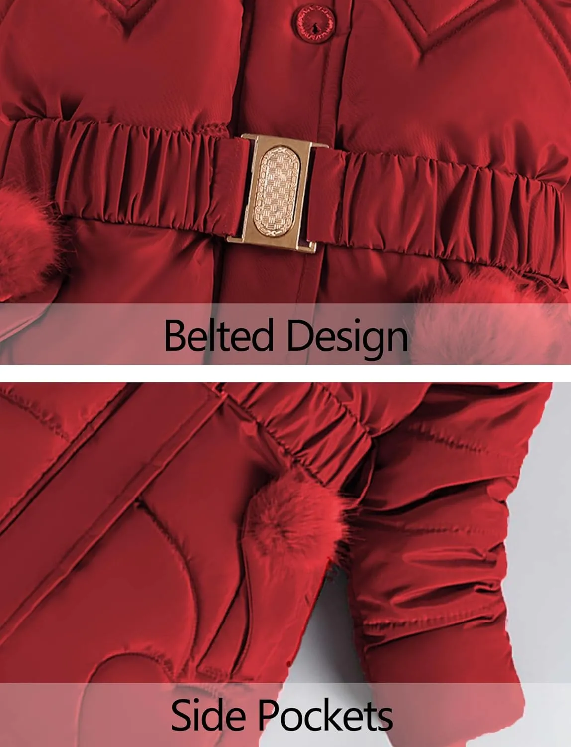 Happy Cherry Girls Fleece Lined Jacket Puffer Jacket Fur Collar Hooded Long Down Jacket Kids Windproof Coat Outerwear 2024