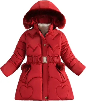 Happy Cherry Girls Fleece Lined Jacket Puffer Jacket Fur Collar Hooded Long Down Jacket Kids Windproof Coat Outerwear 2024