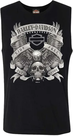 Harley-Davidson Men's Fastened Bar & Shield Sleeveless Cotton Muscle Tee, Black