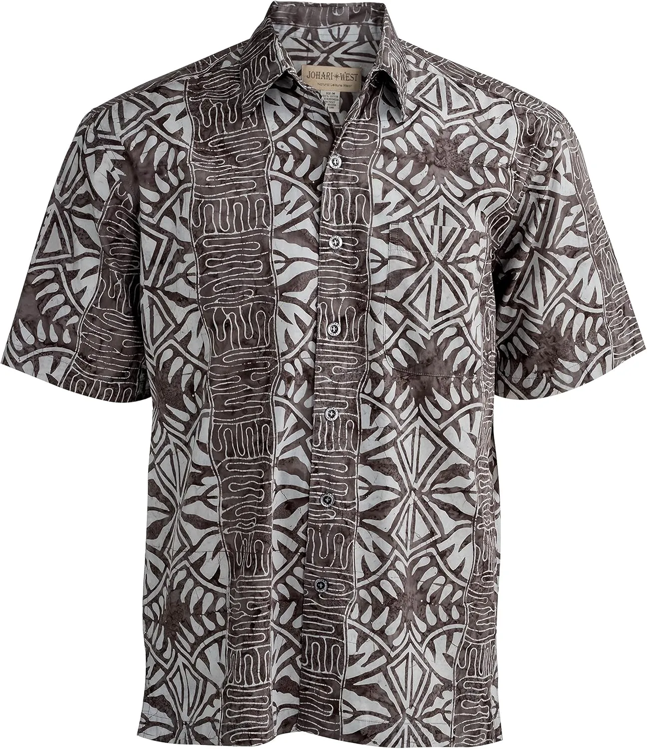 Hawaiian Short Sleeve Cotton Button-Down Batik Shirt for Men (Geometric Forest)