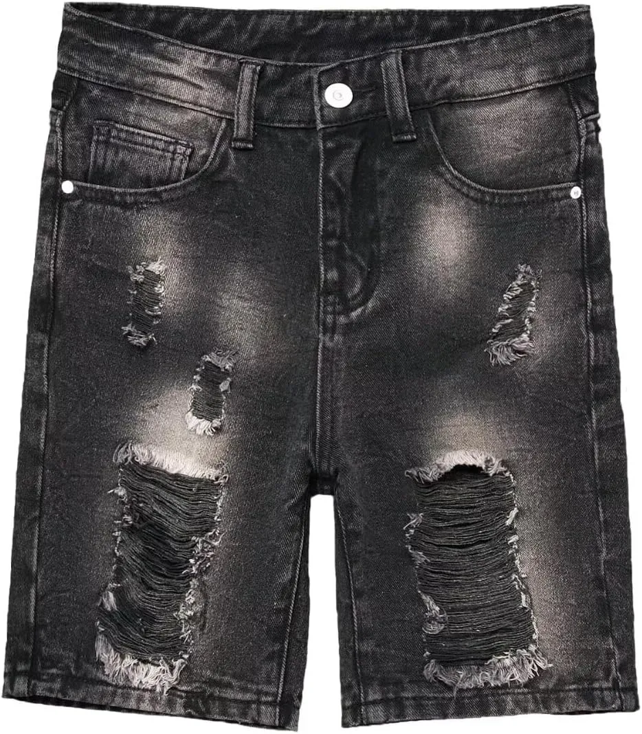 HENGAO Boys Ripped Denim Shorts Distressed Frayed Jean Shorts