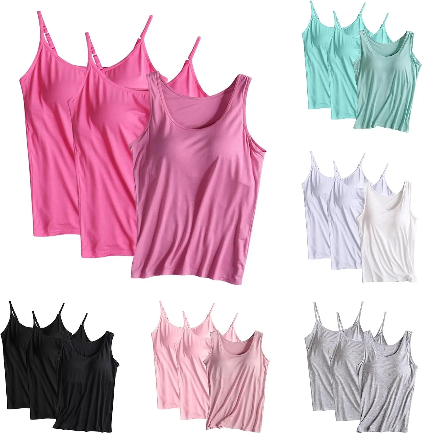 HGps8w Women's Adjustable Spaghetti Strap Shelf Bra Camisoles Basic Bulit-in Bra Tank Tops Soft Modal Undershirts Pack of 3