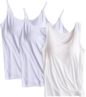 HGps8w Women's Adjustable Spaghetti Strap Shelf Bra Camisoles Basic Bulit-in Bra Tank Tops Soft Modal Undershirts Pack of 3