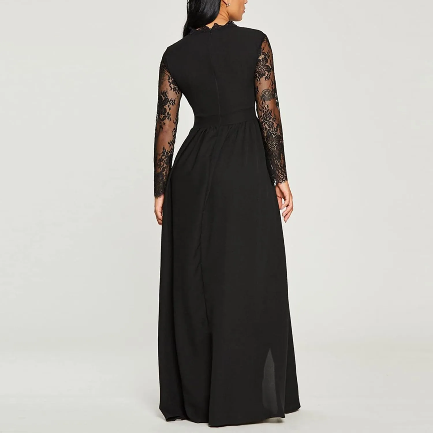 High Slit Dress Fitted Prom Dresses Formal Gala Dresses Lace Sleeve Floor Length Long Maxi Chiffon Evening Gown S-2XL