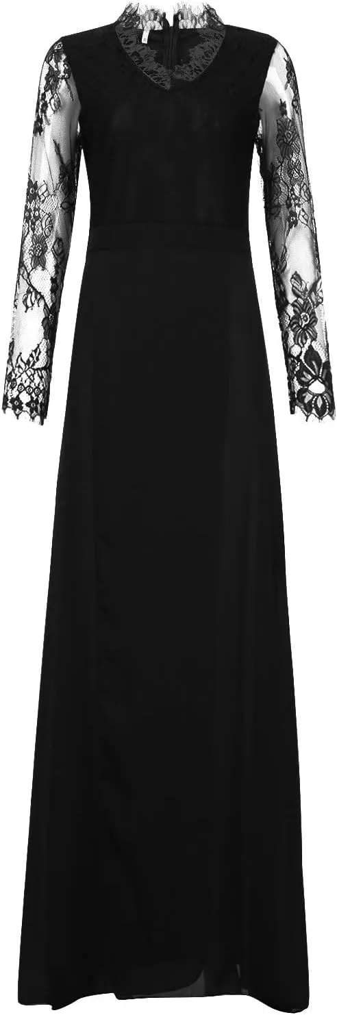 High Slit Dress Fitted Prom Dresses Formal Gala Dresses Lace Sleeve Floor Length Long Maxi Chiffon Evening Gown S-2XL