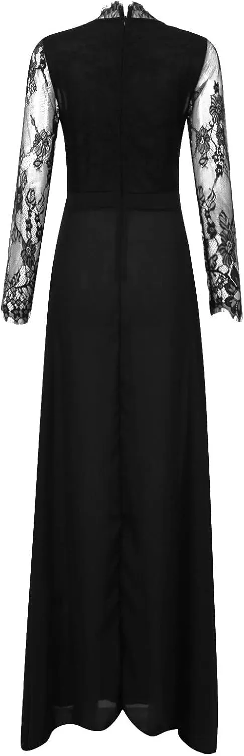High Slit Dress Fitted Prom Dresses Formal Gala Dresses Lace Sleeve Floor Length Long Maxi Chiffon Evening Gown S-2XL