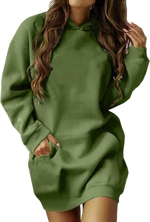 Hoodie Dress for Women Oversized Hooded Pullover Long Sleeve Sweatshirts Casual Fall Winter Hoodies Dress with Pocket