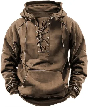 Hoodie Men And Winter Vintage Long Sleeve Hoodie Half Zipper Hooded Sweatshirt Top Workwear Multi Pocket Outdoor