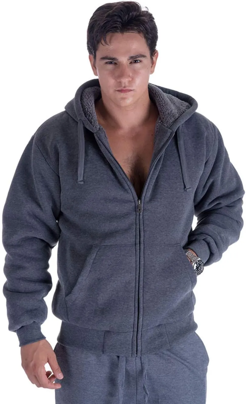 Hoodies for Men Winter Warm Heavyweight Sherpa Lined Fleece Zip Up Hoody Jacket