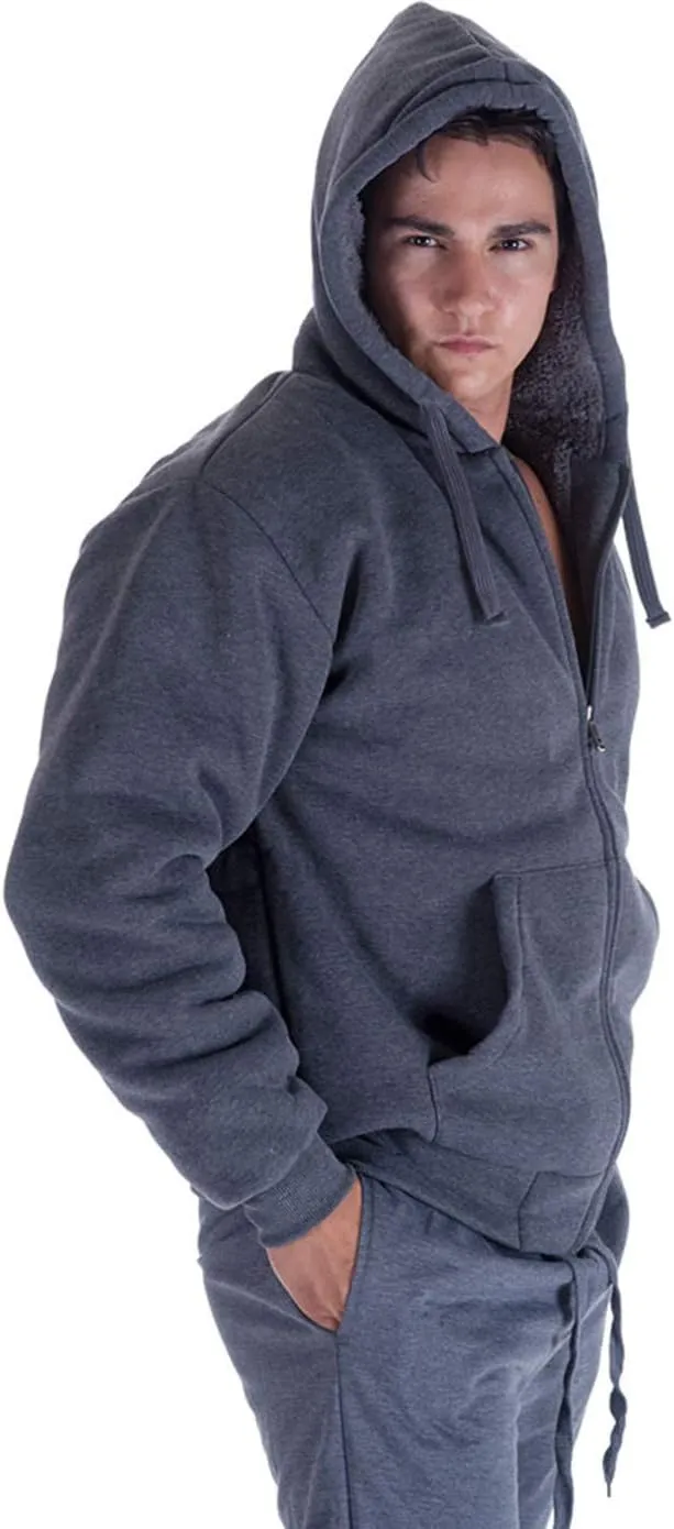 Hoodies for Men Winter Warm Heavyweight Sherpa Lined Fleece Zip Up Hoody Jacket