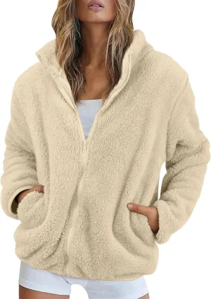 Hoodies for Women Zip Up Comfy Warm Plus Size Teddy Jackets with Pockets Lightweight Fleece Fall Winter Coats