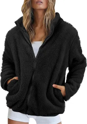 Hoodies for Women Zip Up Comfy Warm Plus Size Teddy Jackets with Pockets Lightweight Fleece Fall Winter Coats