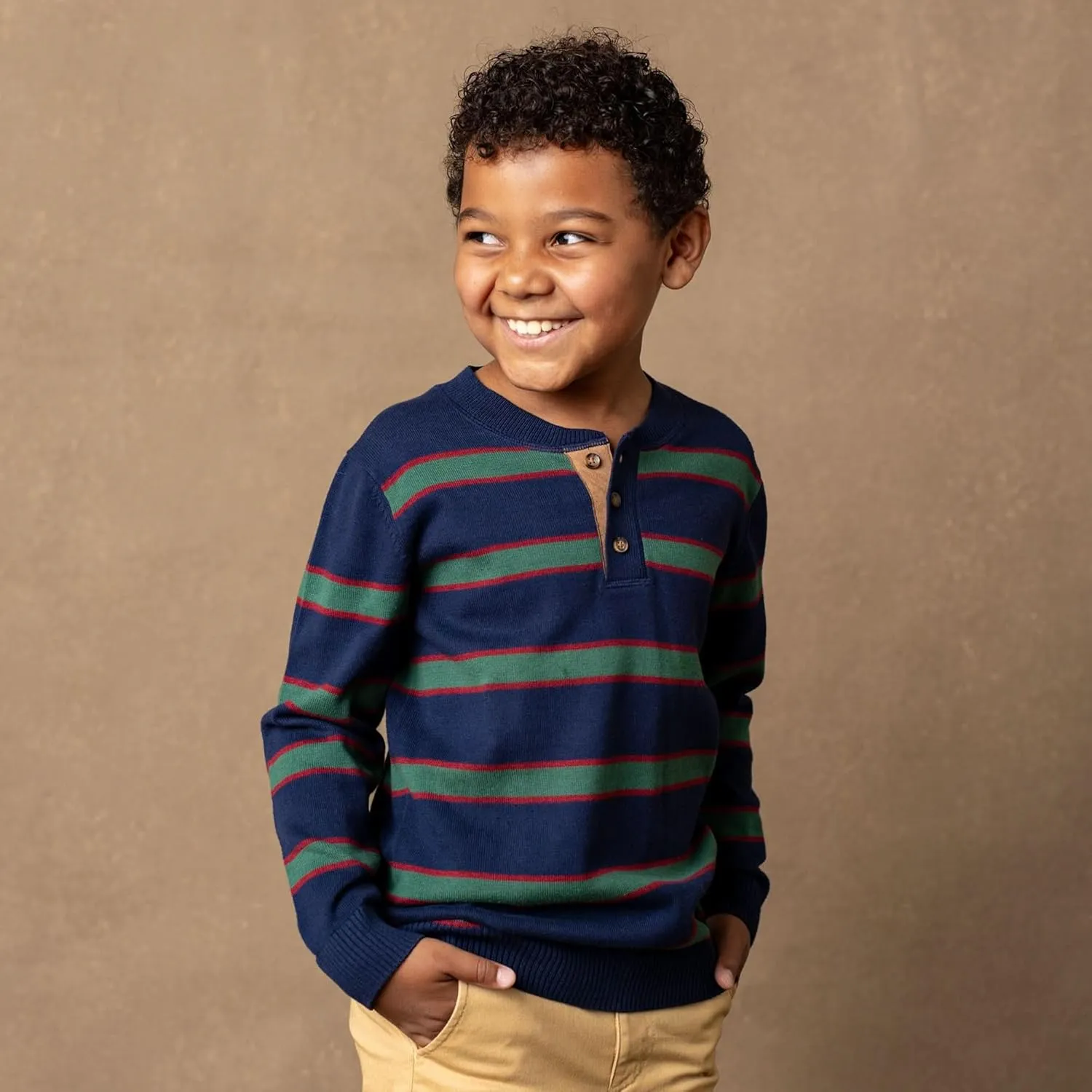 Hope & Henry Boys' Long Sleeve Henley Pullover Sweater
