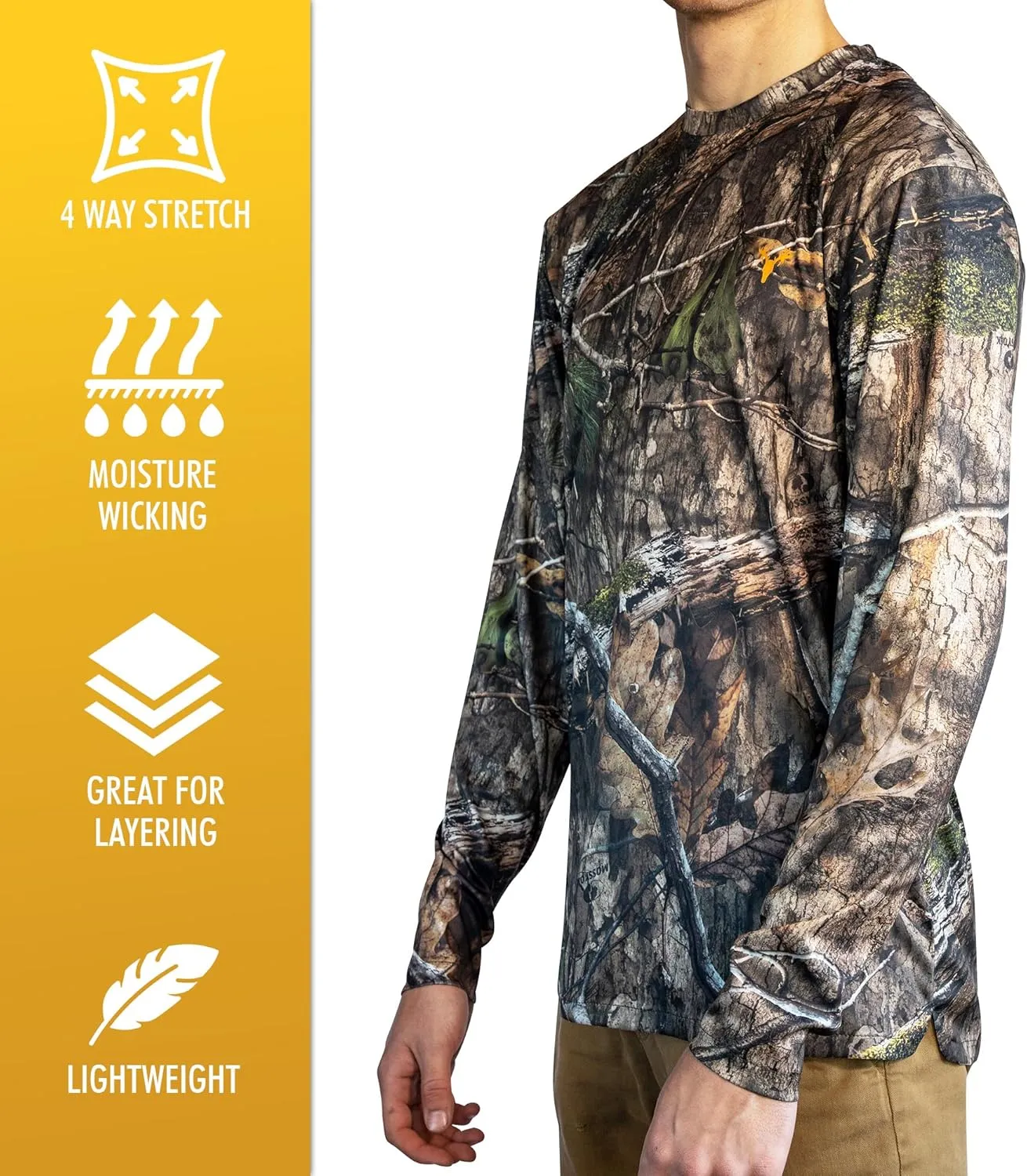 HOT SHOT Mens Camo Hunting Long Sleeve Shirt  Quick Dry Performance Shirt
