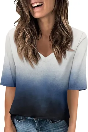 HXHYQKP Elbow Length Tops for Women V Neck T Shirts Casual Half Sleeve Tops Basic Summer Tees