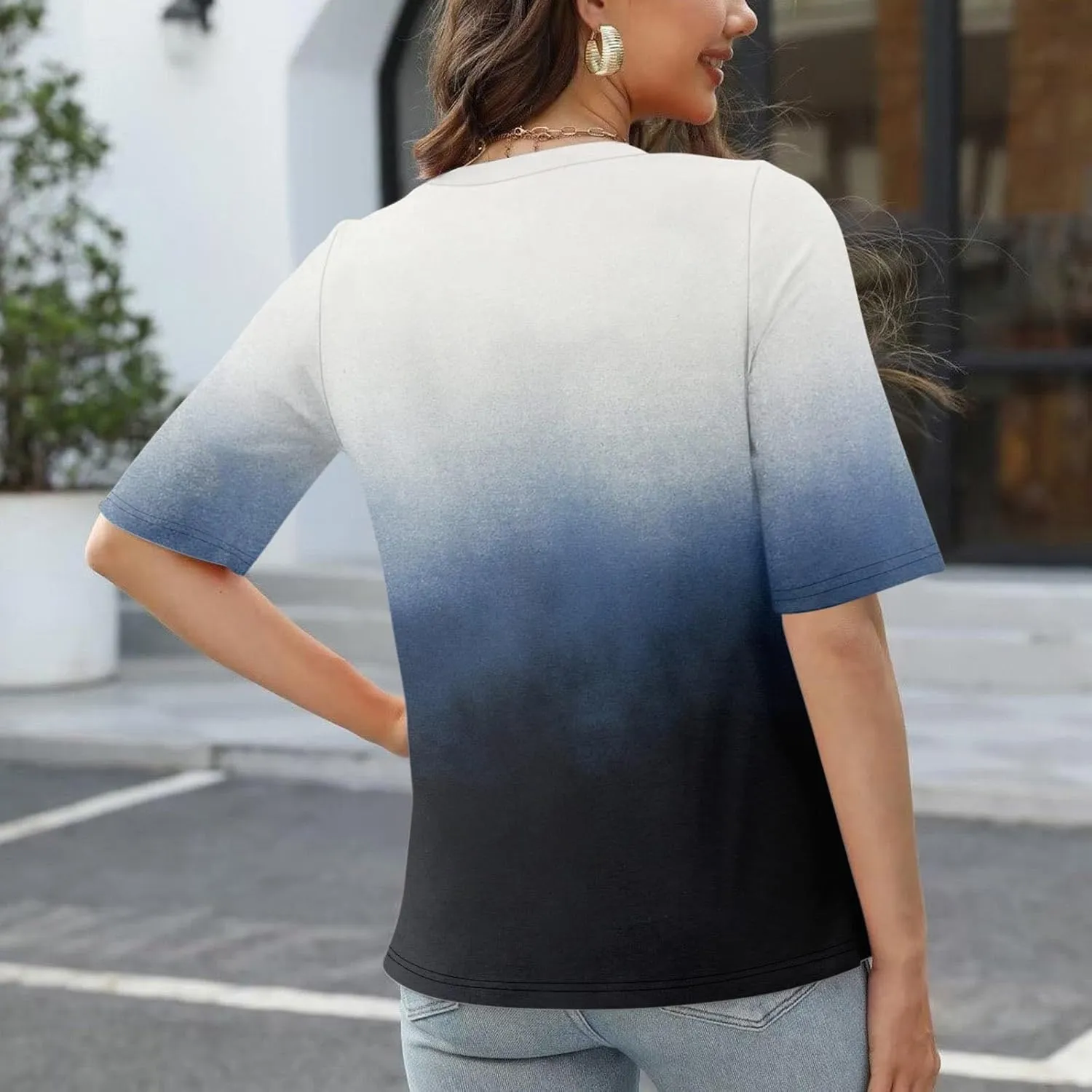 HXHYQKP Elbow Length Tops for Women V Neck T Shirts Casual Half Sleeve Tops Basic Summer Tees
