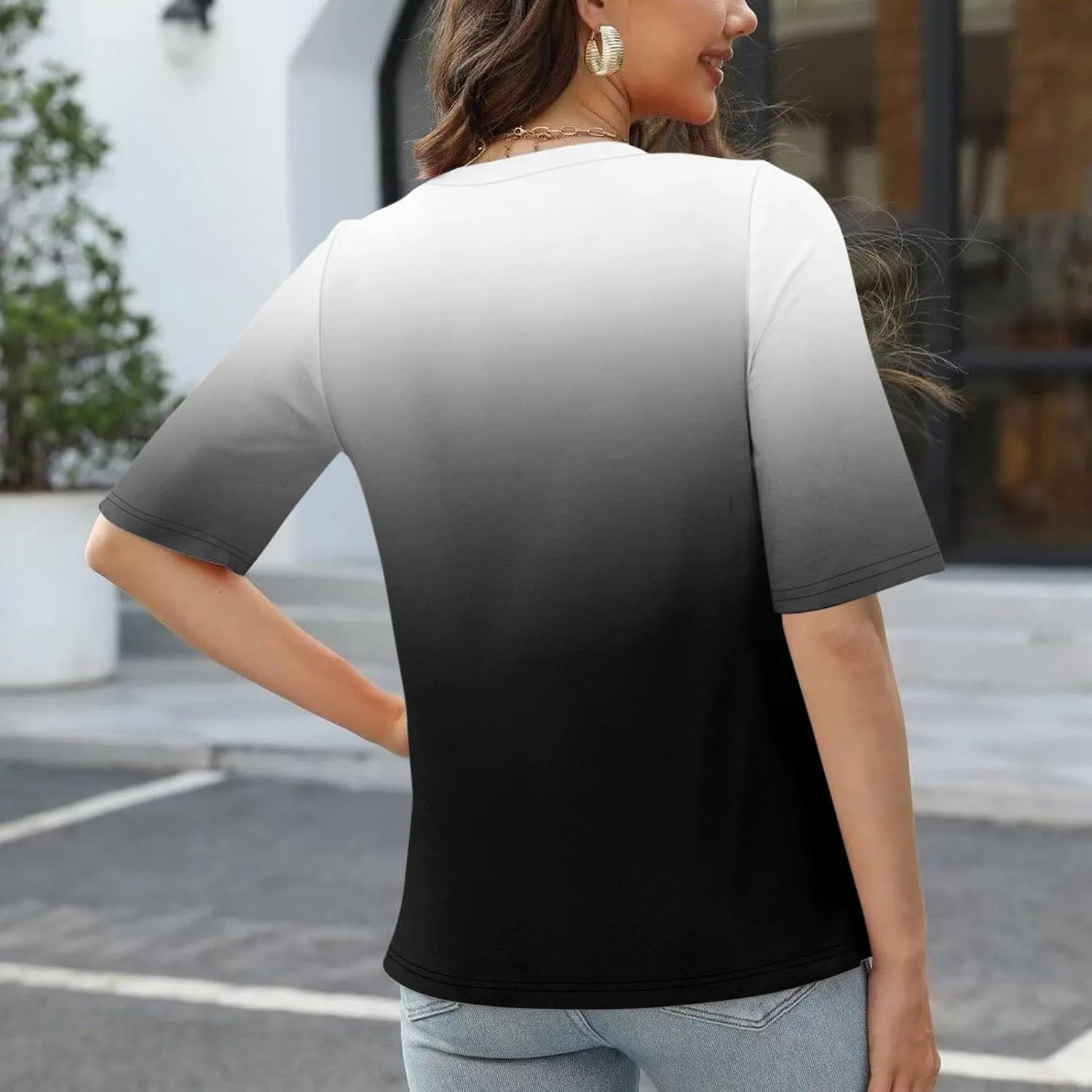 HXHYQKP Elbow Length Tops for Women V Neck T Shirts Casual Half Sleeve Tops Basic Summer Tees